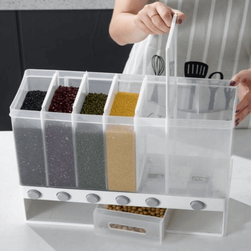 Wall mounted kitchen rice and cereal dispenser