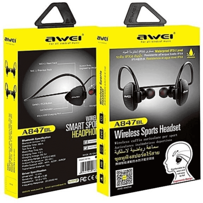 bluetooth earbuds awei a847bl wireless earphone - black