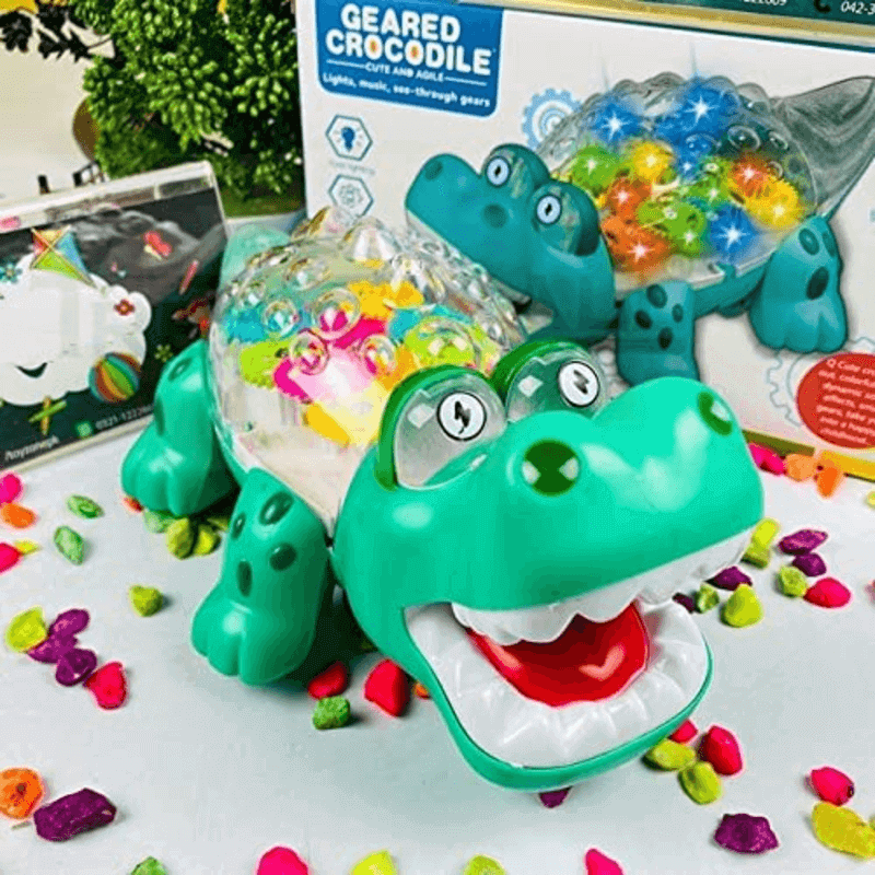 Transparent gear electric crocodile rotation toy