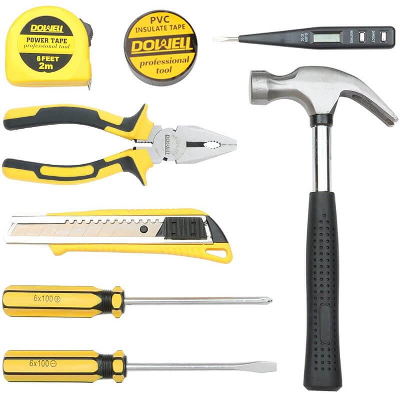 9 piece set home repair tool box kit