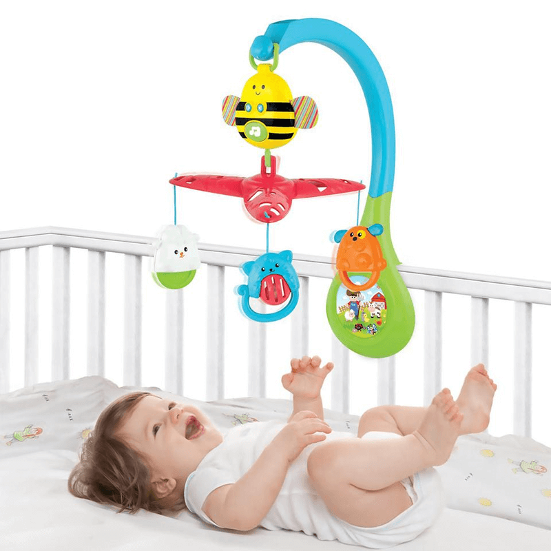 3 in 1 busy bee rotating musical mobile cot toy