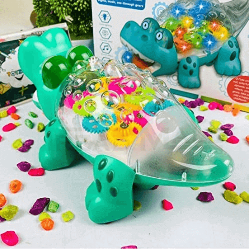 Transparent gear electric crocodile rotation toy