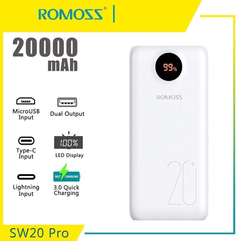 Romoss sw20 pro quick charge 20000mah fast charger