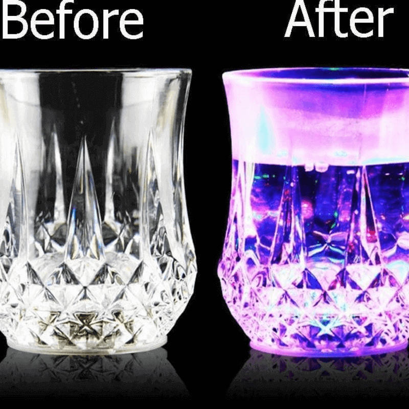Led flashing liquid activated light up glass