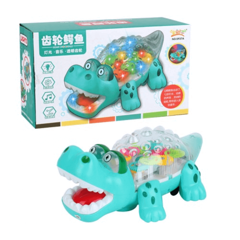 Transparent gear electric crocodile rotation toy