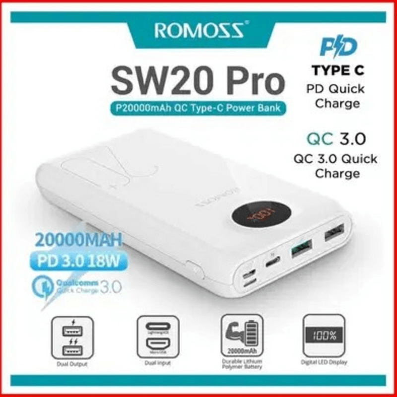 Romoss sw20 pro quick charge 20000mah fast charger