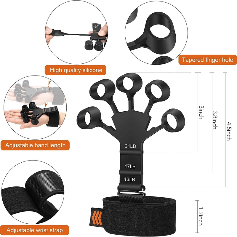 Adjustable 6 resistant level finger grip strength trainer with hand band