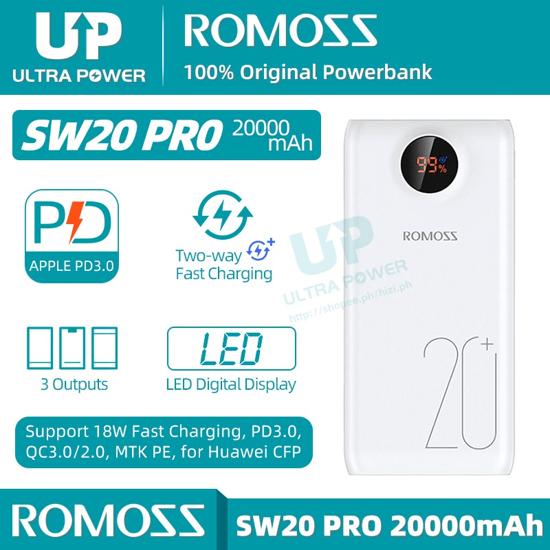 Romoss sw20 pro quick charge 20000mah fast charger