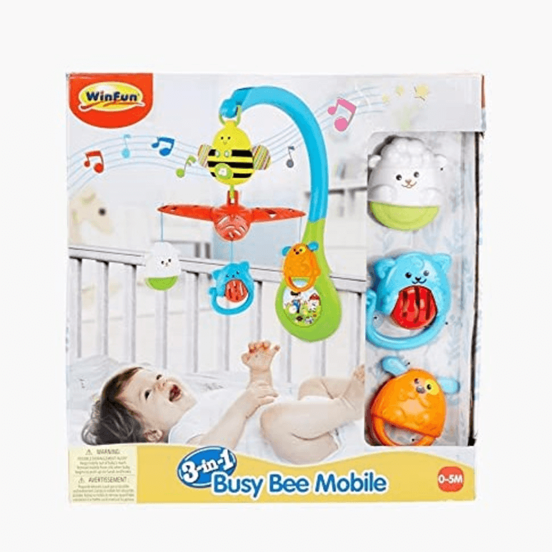 3 in 1 busy bee rotating musical mobile cot toy