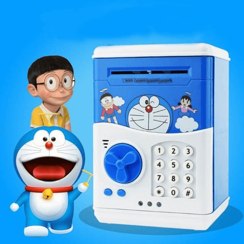 Cartoon money bank smart telephone booth