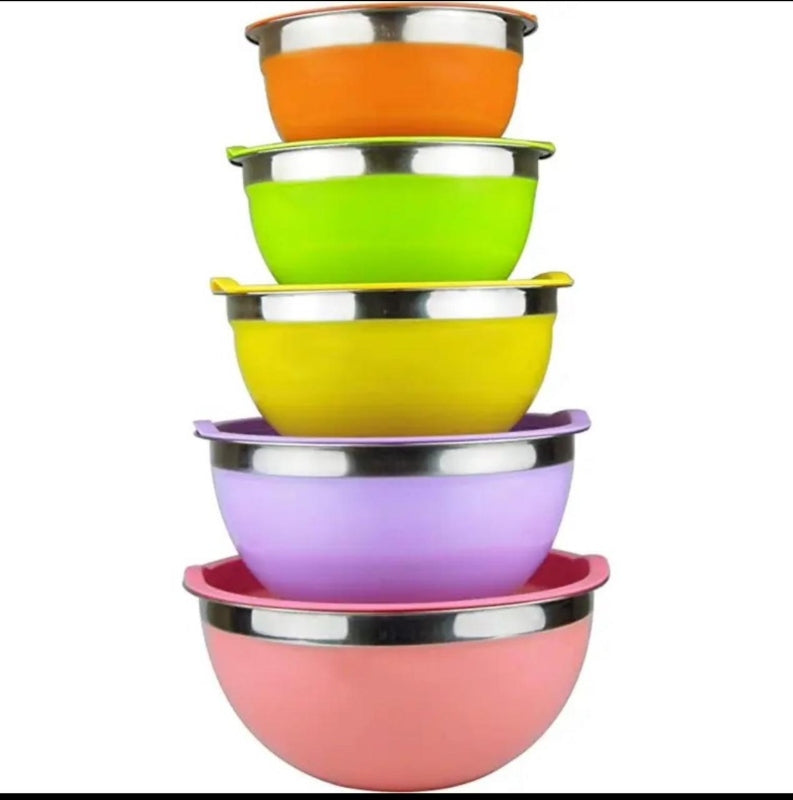Stainless steel metal nesting salad bowl with lid 5 pcs - Prozone