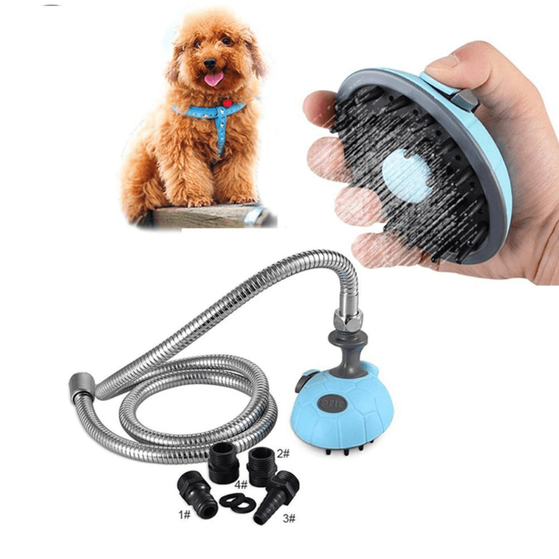 Pet grooming shower with brush bath tool