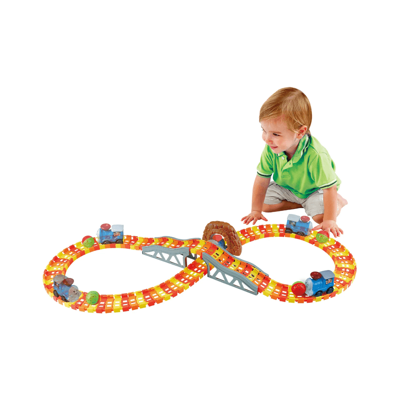 Kids under tunnel electric train set