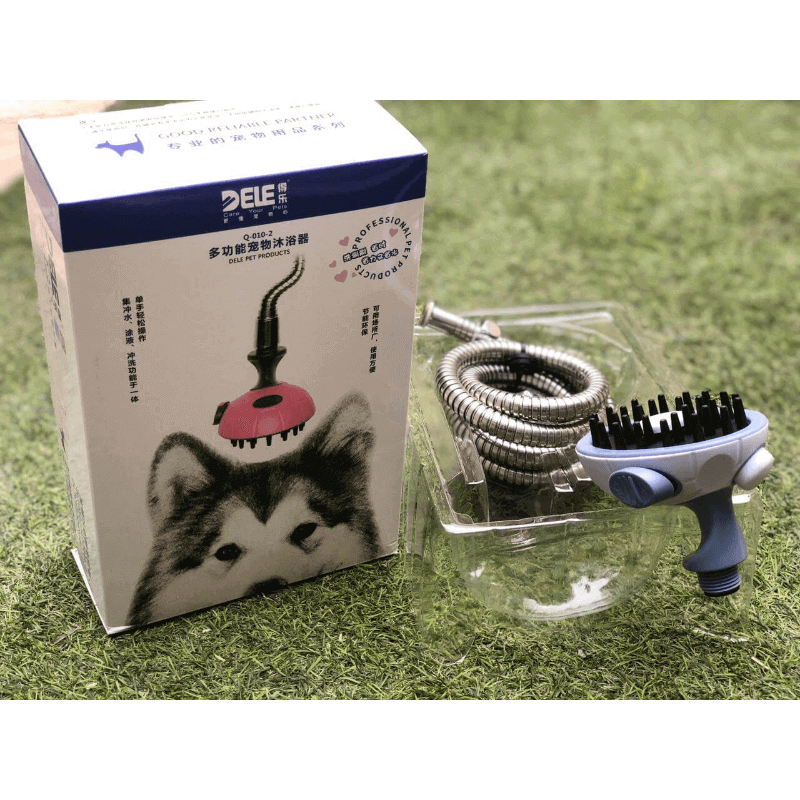 Pet grooming shower with brush bath tool