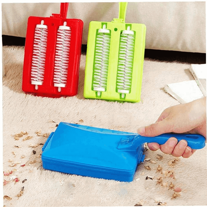 Handheld double roller carpet brush