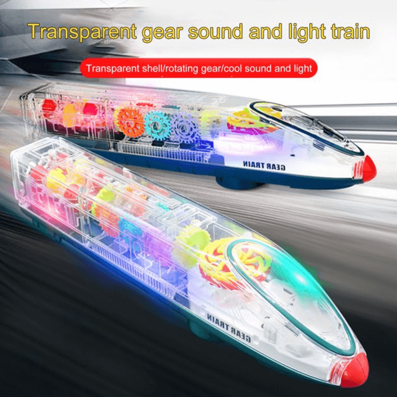 Transparent gear train toy for kids bump n go