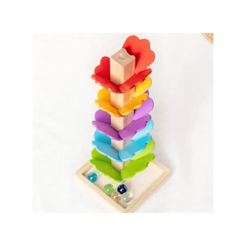 Wooden fallen leaves and marbles stacking toy