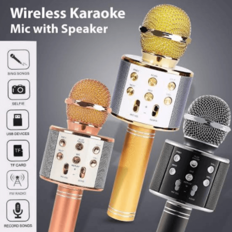 Wireless karaoke mic with speaker 