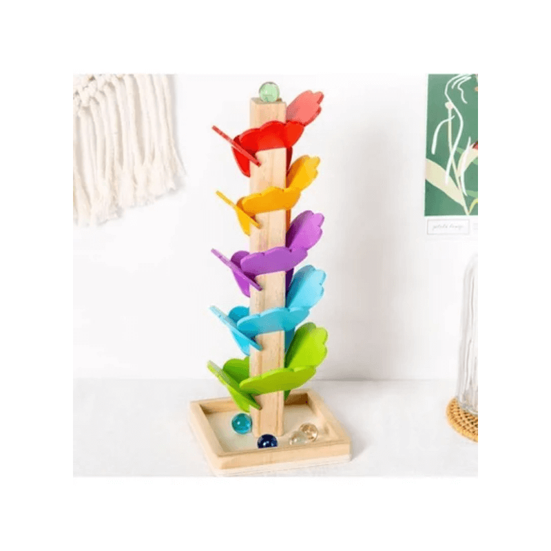 Wooden fallen leaves and marbles stacking toy