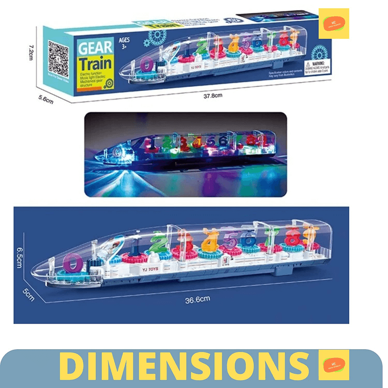 Transparent gear train toy for kids bump n go