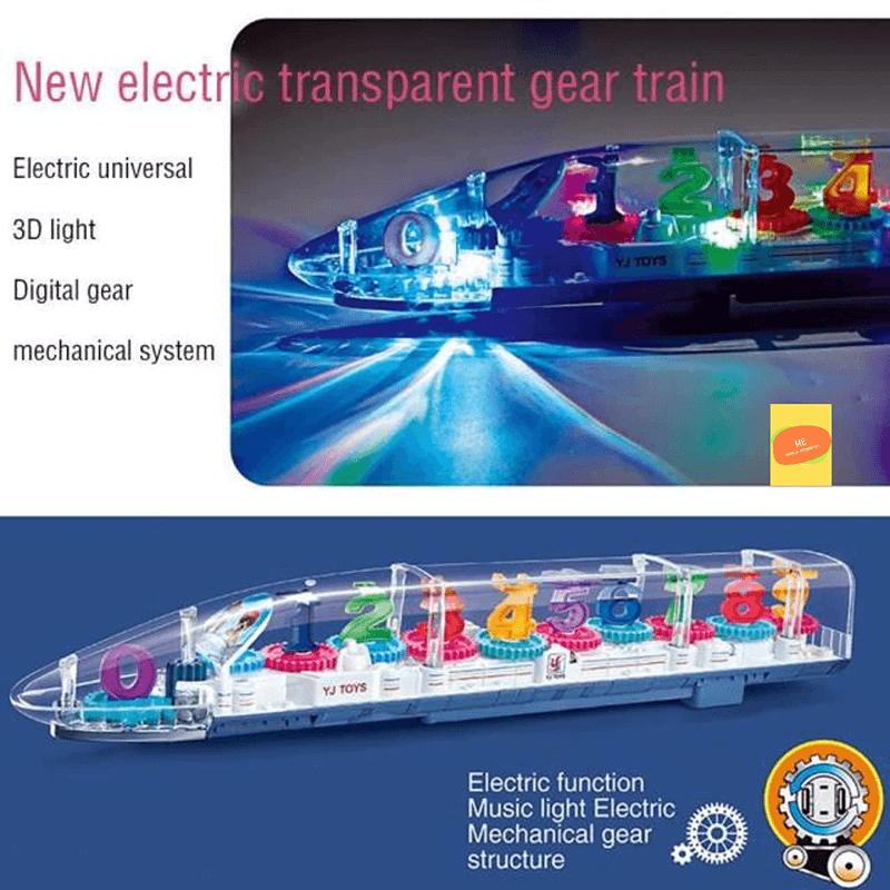 Transparent gear train toy for kids bump n go