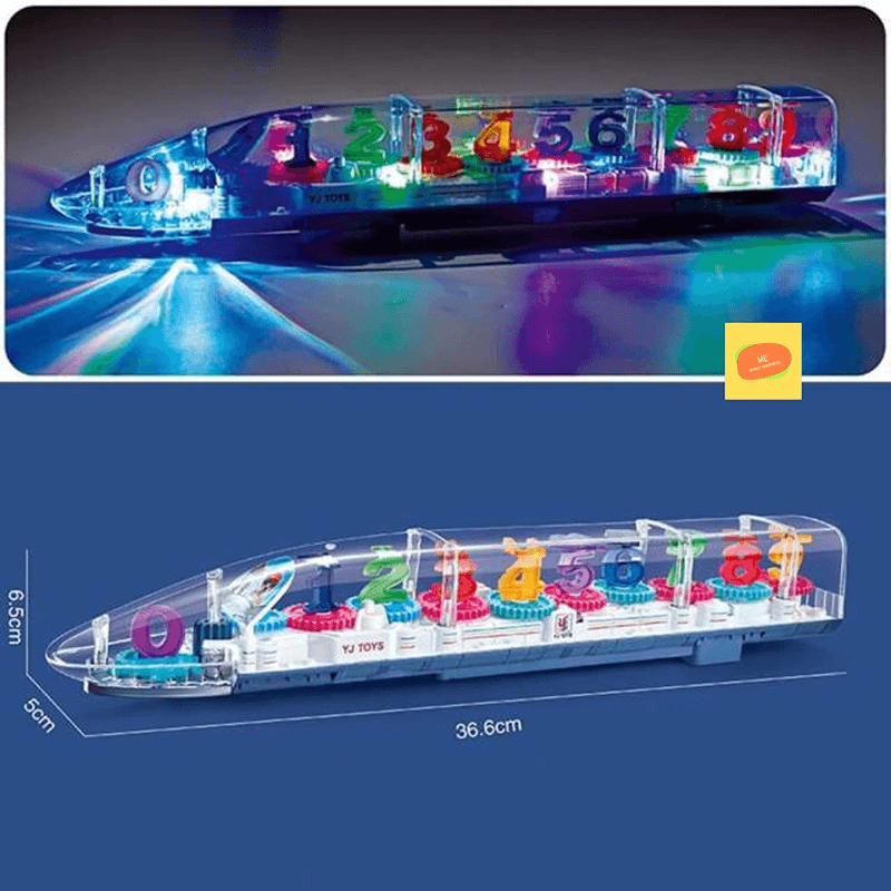 Transparent gear train toy for kids bump n go