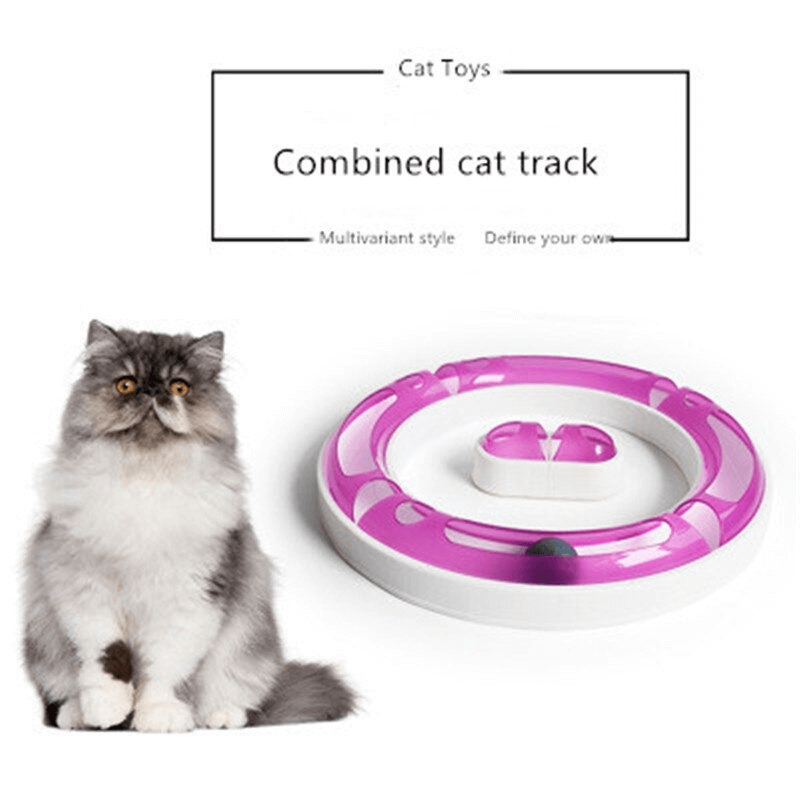 Interactive plastic cat chasing ball track toy