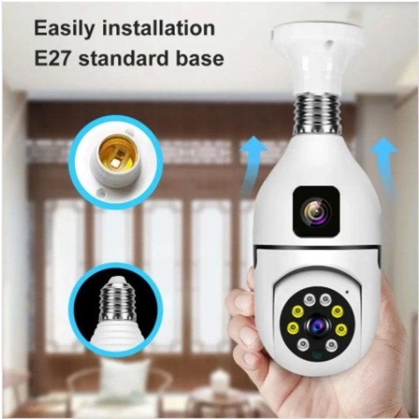 Dual lenses mini ptz full hd bulb camera with e27 socket