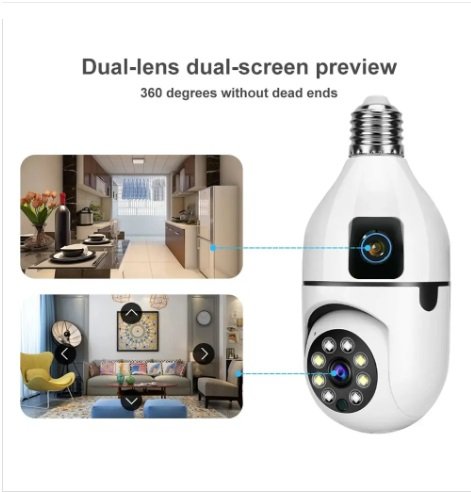 Dual lenses mini ptz full hd bulb camera with e27 socket