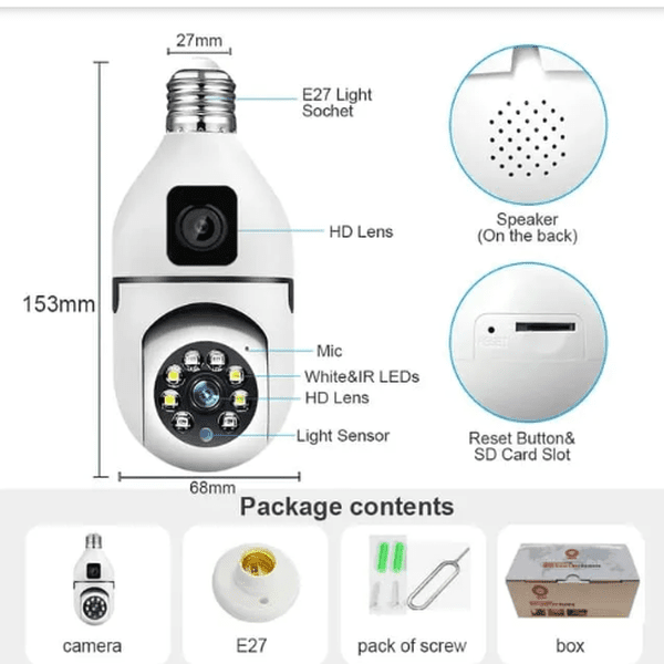 Dual lenses mini ptz full hd bulb camera with e27 socket