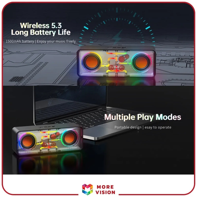 Led wireless 3d surround bass double transparent portable speaker - Prozone