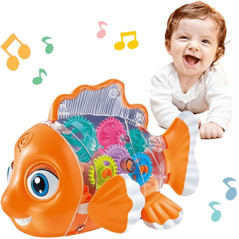 Electric transparent gear fish musical toy