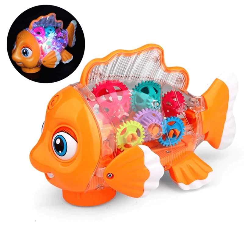 Electric transparent gear fish musical toy