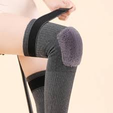 2 pcs non-slip cashmere wool knee pads brace leg warmer with strap adjustable for men & women