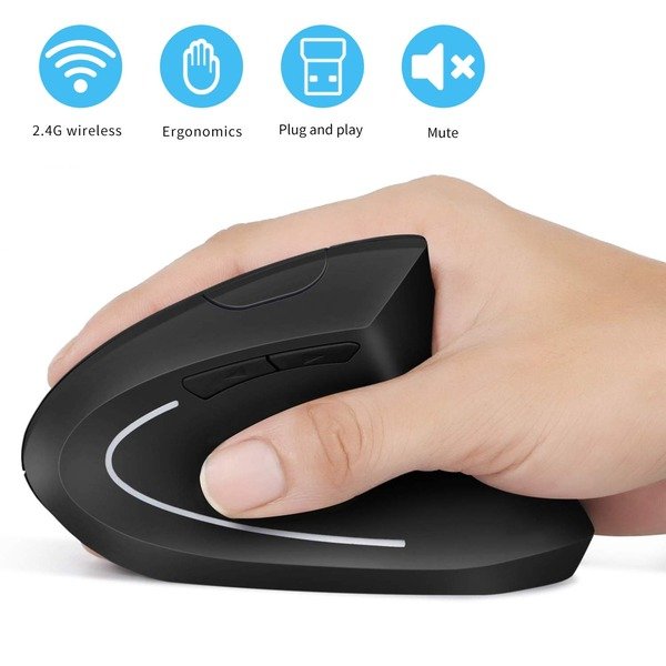 Ergonomic wireless vertical mouse with rechargeable built in battery