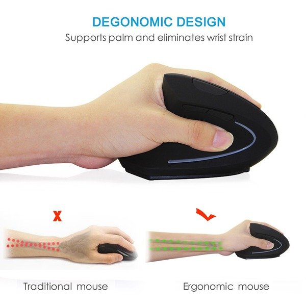 Ergonomic wireless vertical mouse with rechargeable built in battery