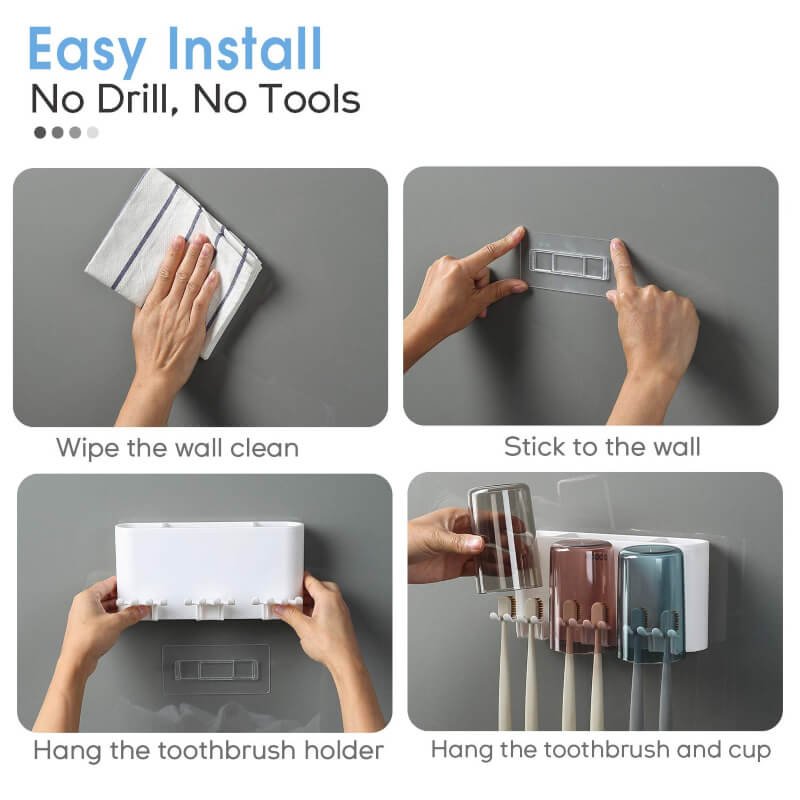 3 cups toothbrush holder with toothpaste dispenser-squeezer