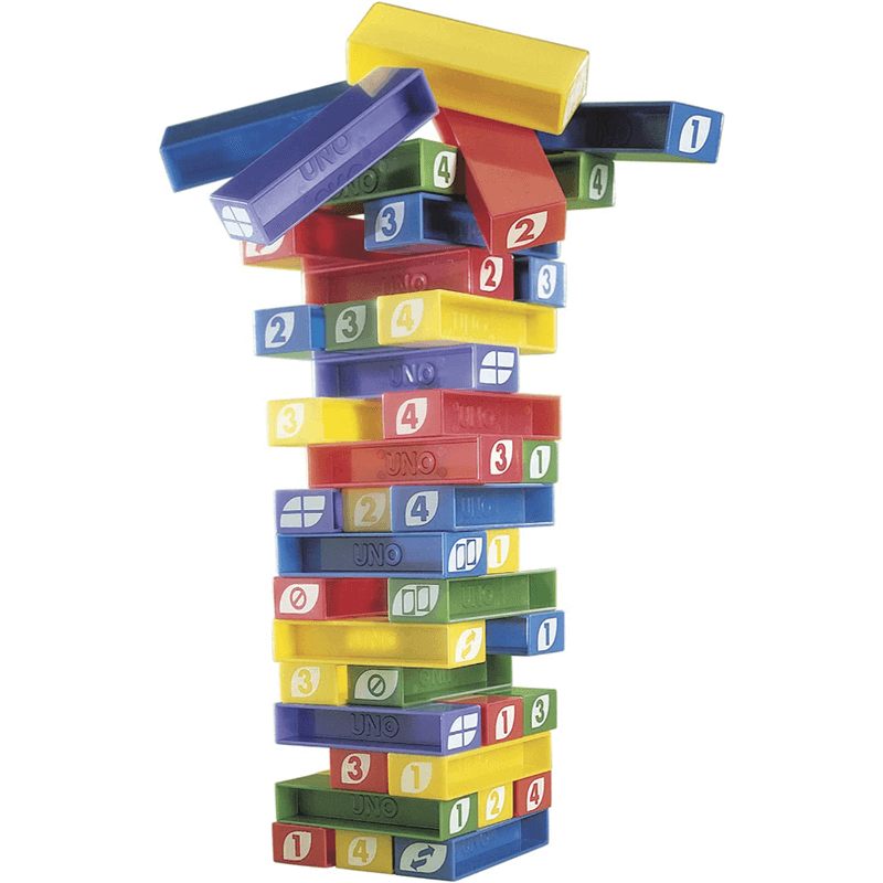 Uno stacko game with 45 color stacking blocks