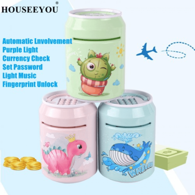 Intelligent fingerprint atm auto roll money box toy