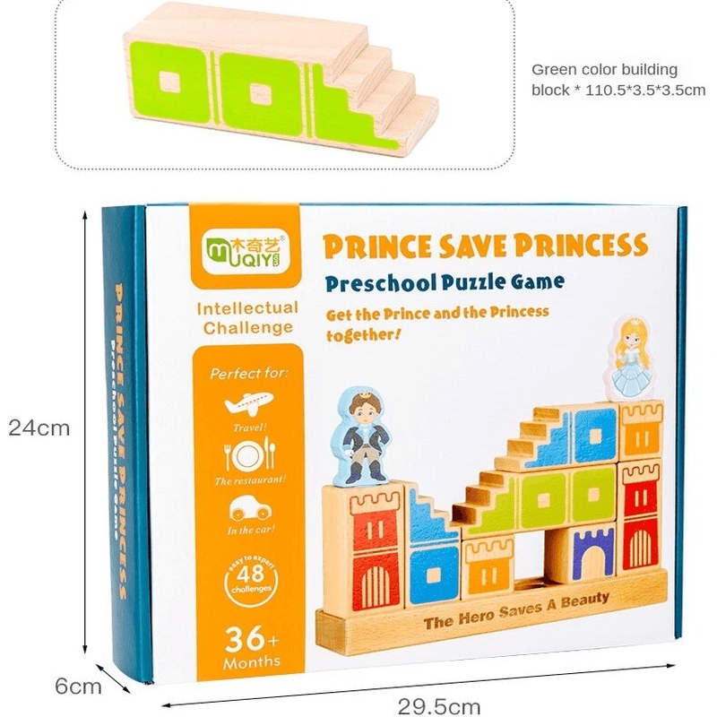 Wooden building blocks toy prince save the princess
