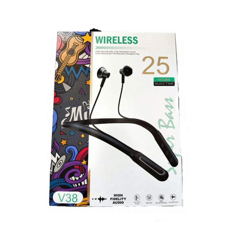 Wireless earphone leather neck band v34