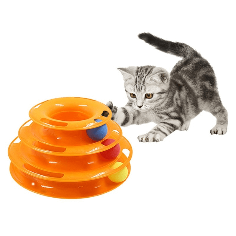 3 level ball training tower cat toy