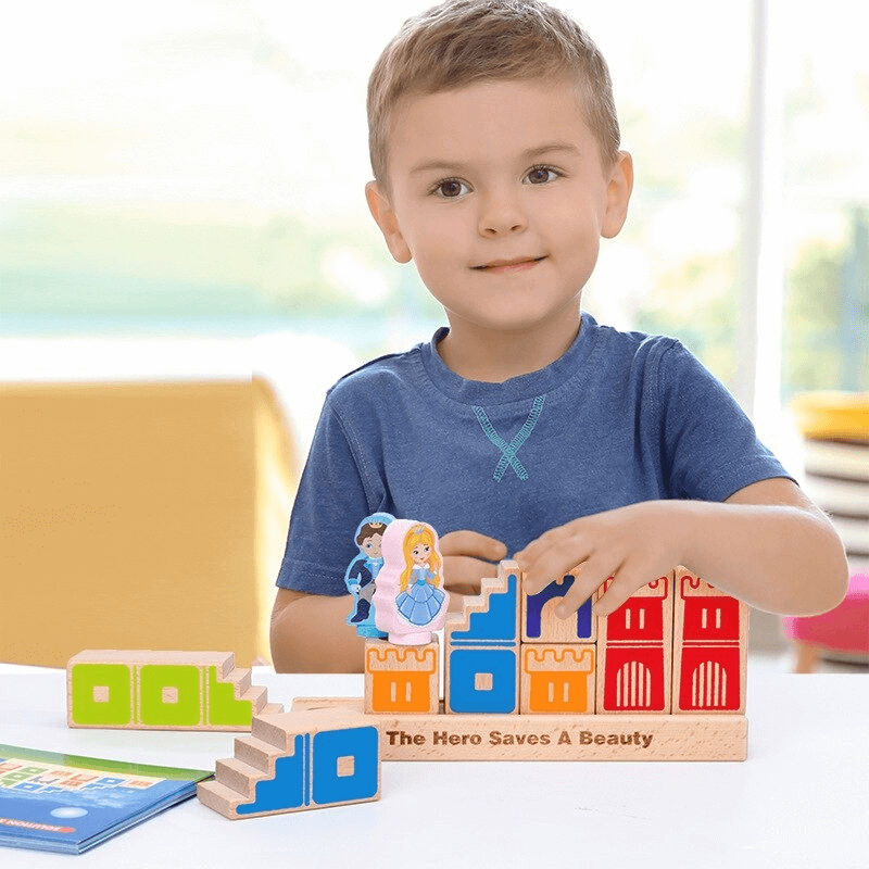 Wooden building blocks toy prince save the princess