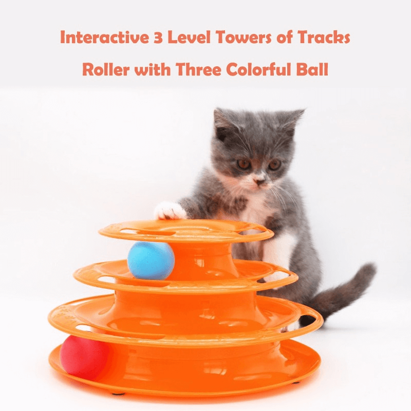 3 level ball training tower cat toy