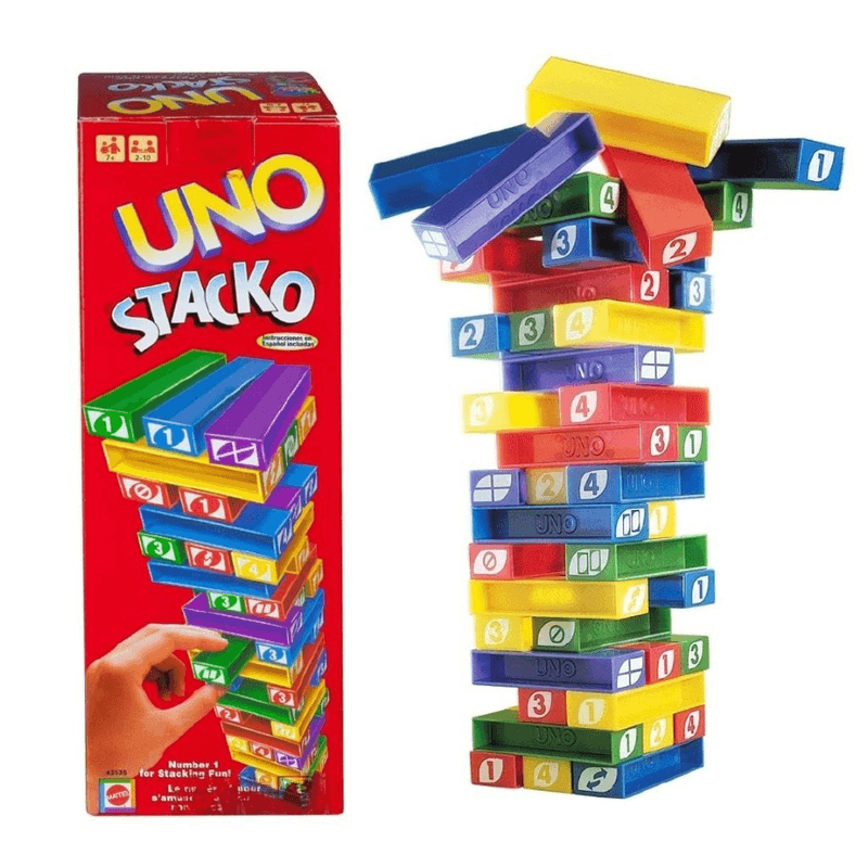 Uno stacko game with 45 color stacking blocks