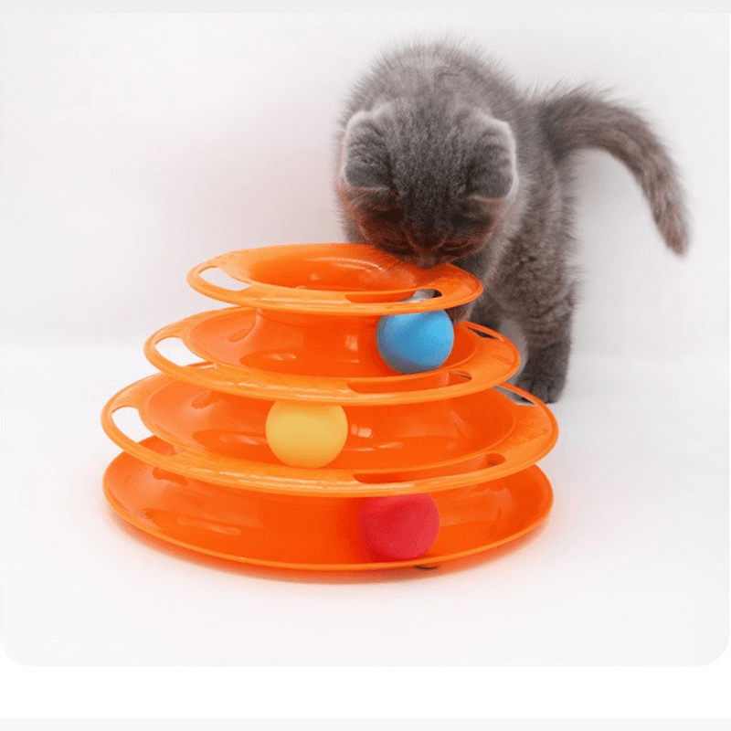 3 level ball training tower cat toy