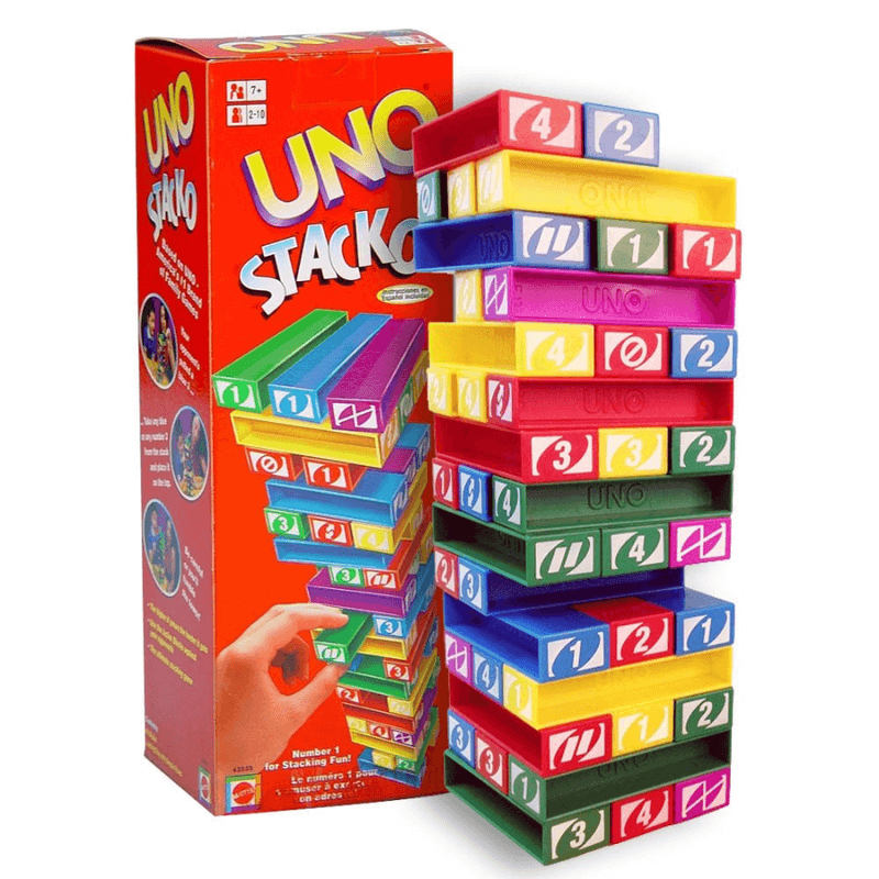 Uno stacko game with 45 color stacking blocks