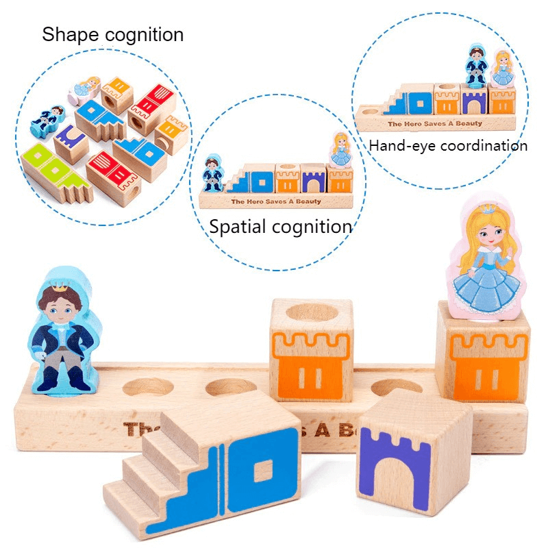 Wooden building blocks toy prince save the princess