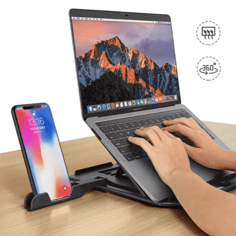 Rotatable laptop stand with phone holder