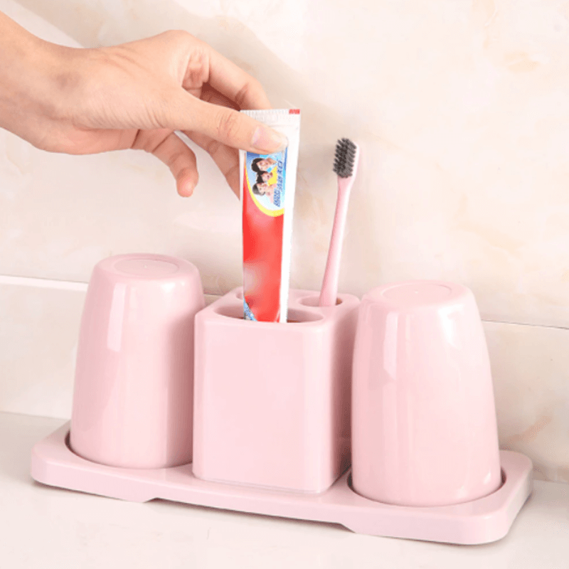 Toothbrush and toothpaste holder with 2 cups